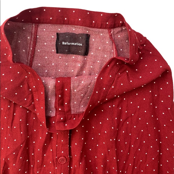 Reformation Red Polka Dot Button Skirt 8P - Picture 4 of 7